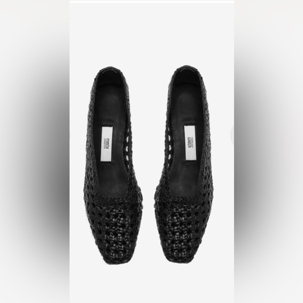Miista Taissa Leather Black Woven Slip-On Flats